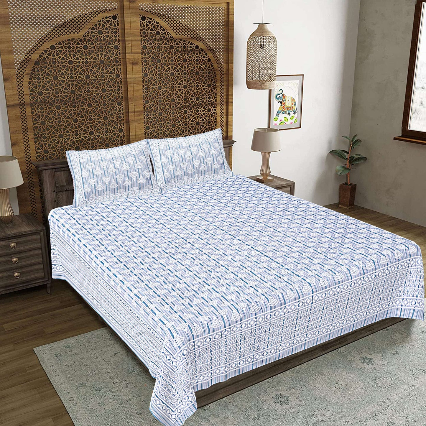 Rudra Bazaar Grey 210 TC Cotton Double King Bedsheet With 2 Pillow Covers