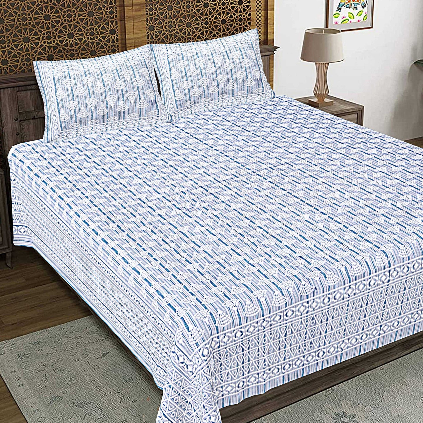 Rudra Bazaar Grey 210 TC Cotton Double King Bedsheet With 2 Pillow Covers
