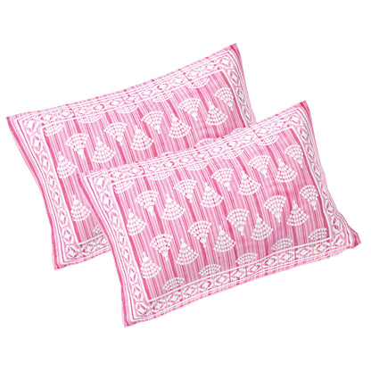 Rudra Bazaar Pink 210 TC Cotton Double King Bedsheet With 2 Pillow Covers