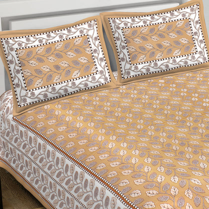 Rudra Bazaar Brown 210 TC Cotton Double King Bedsheet With 2 Pillow Covers