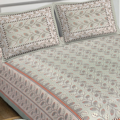 Rudra Bazaar Sea Green 210 TC Cotton Double King Bedsheet With 2 Pillow Covers