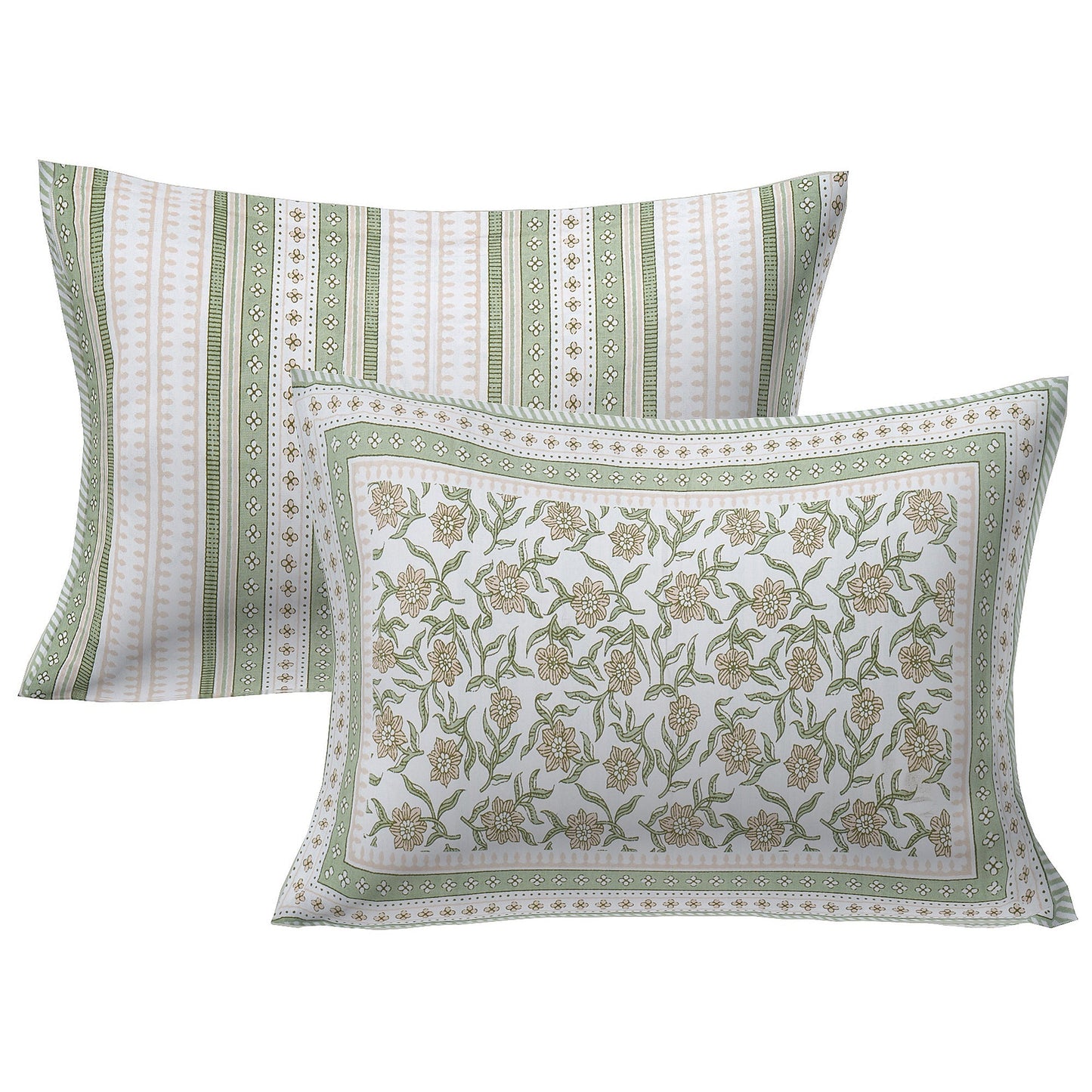 Rudra Bazaar Green 210 TC Cotton Double King Bedsheet With 2 Pillow Covers