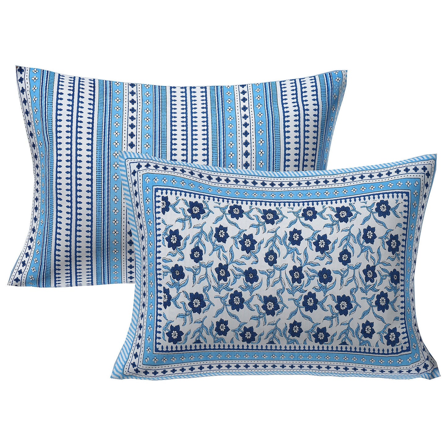 Rudra Bazaar Blue 210 TC Cotton Double King Bedsheet With 2 Pillow Covers