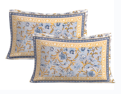 Rudra Bazaar Blue 210 TC Cotton Double King Bedsheet With 2 Pillow Covers
