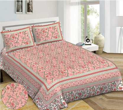 Rudra Bazaar Pink 210 TC Cotton Double King Bedsheet With 2 Pillow Covers