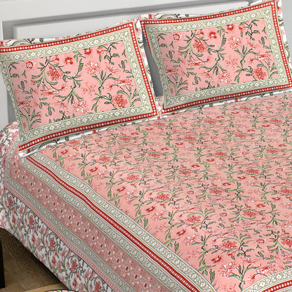 Rudra Bazaar Pink 210 TC Cotton Double King Bedsheet With 2 Pillow Covers