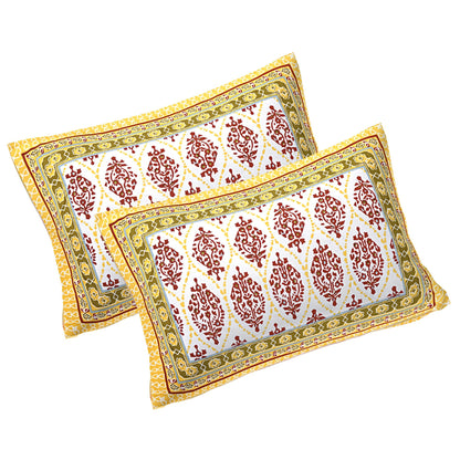 Rudra Bazaar Gold 210 TC Cotton Double King Bedsheet With 2 Pillow Covers
