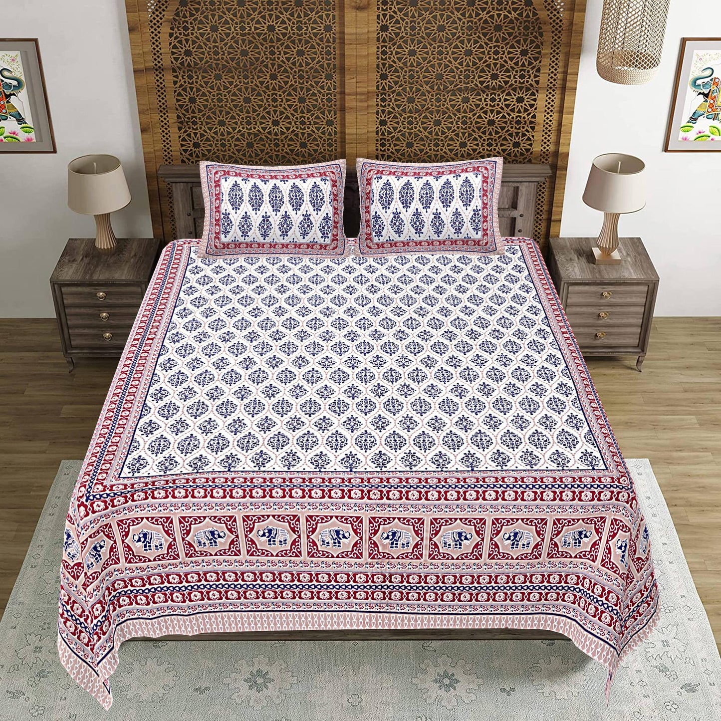 Rudra Bazaar Maroon 210 TC Cotton Double King Bedsheet With 2 Pillow Covers