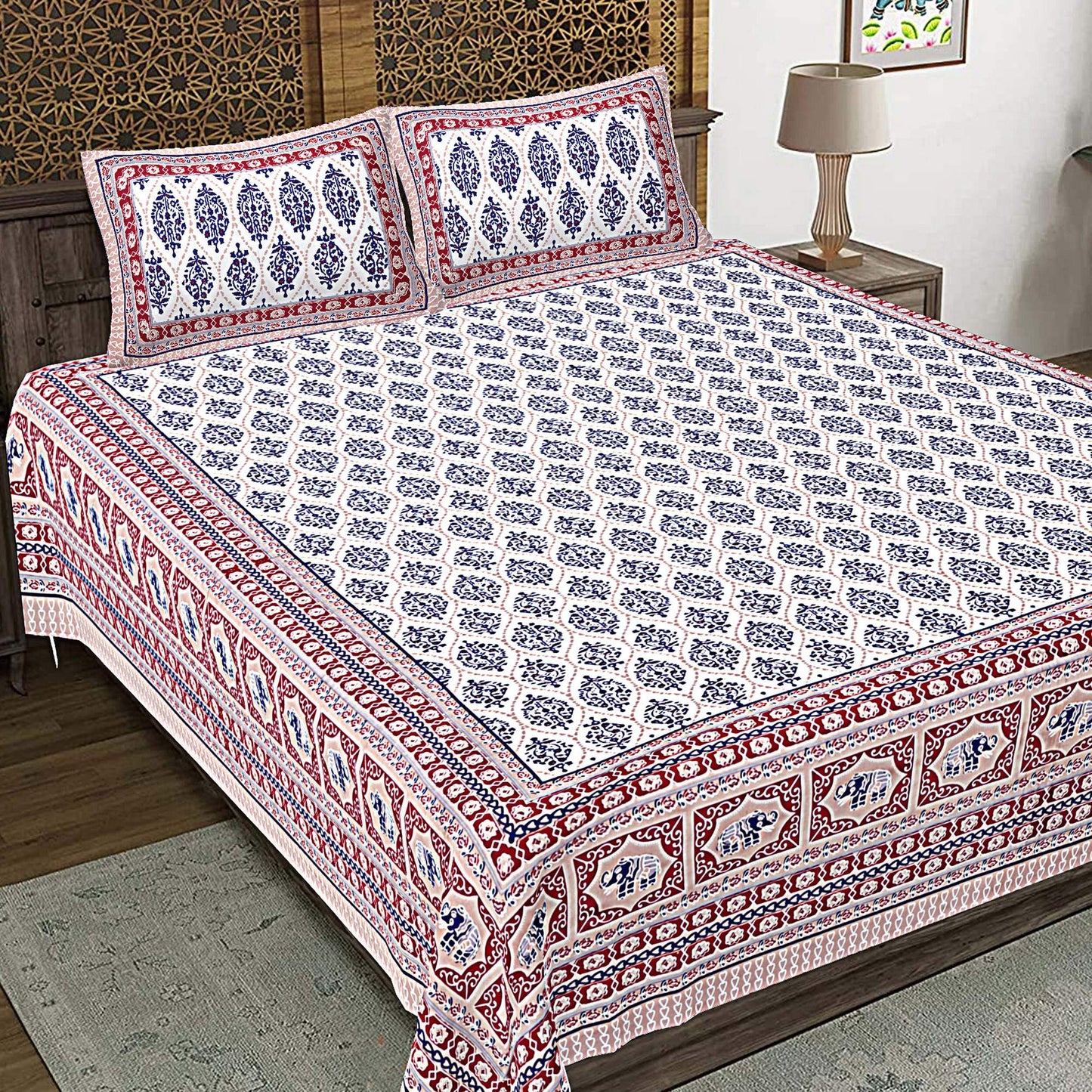 Rudra Bazaar Maroon 210 TC Cotton Double King Bedsheet With 2 Pillow Covers