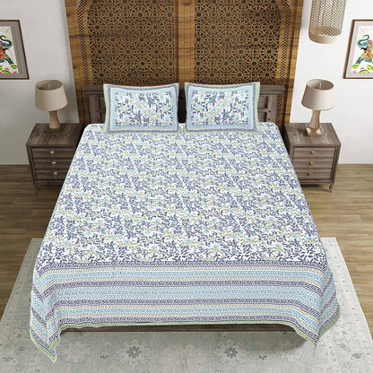 Rudra Bazaar Green 210 TC Cotton Double King Bedsheet With 2 Pillow Covers