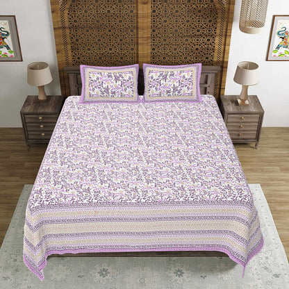 Rudra Bazaar Purple 210 TC Cotton Double King Bedsheet With 2 Pillow Covers