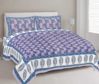 Rudra Bazaar Multi 210 TC Cotton Double King Bedsheet With 2 Pillow Covers