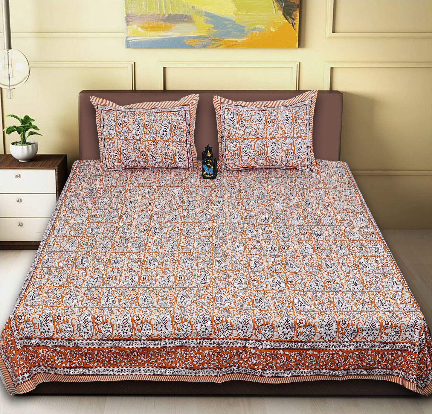 Rudra Bazaar Multi 210 TC Cotton Double King Bedsheet With 2 Pillow Covers