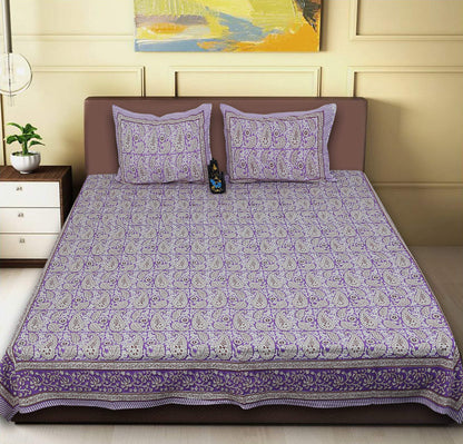 Rudra Bazaar Multi 210 TC Cotton Double King Bedsheet With 2 Pillow Covers