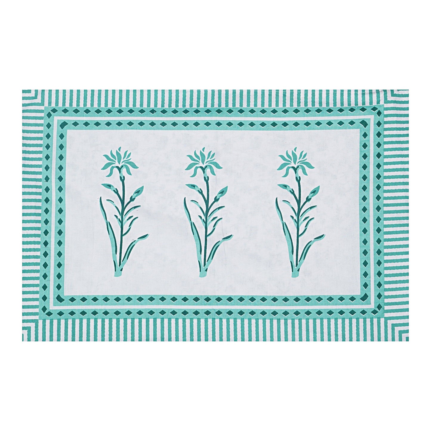 Rudra Bazaar Sea Green 210 TC Cotton Double King Bedsheet With 2 Pillow Covers