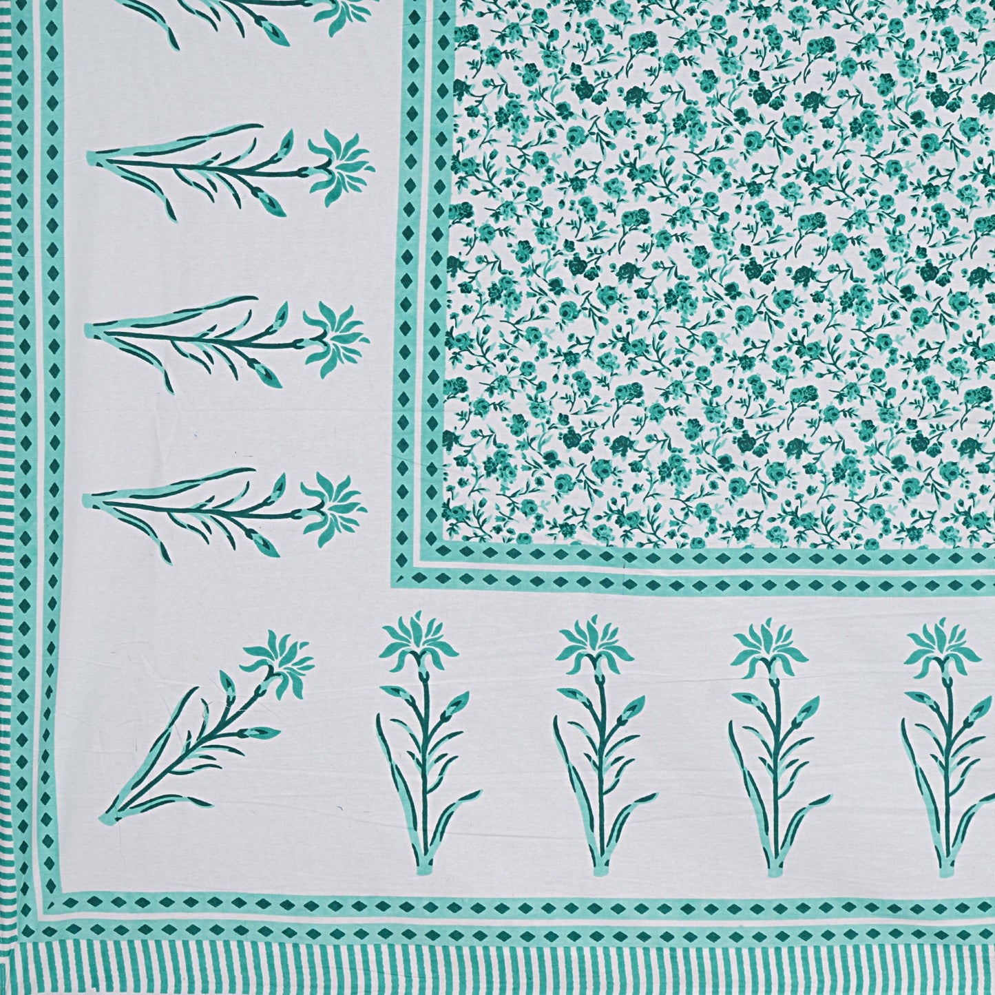 Rudra Bazaar Sea Green 210 TC Cotton Double King Bedsheet With 2 Pillow Covers