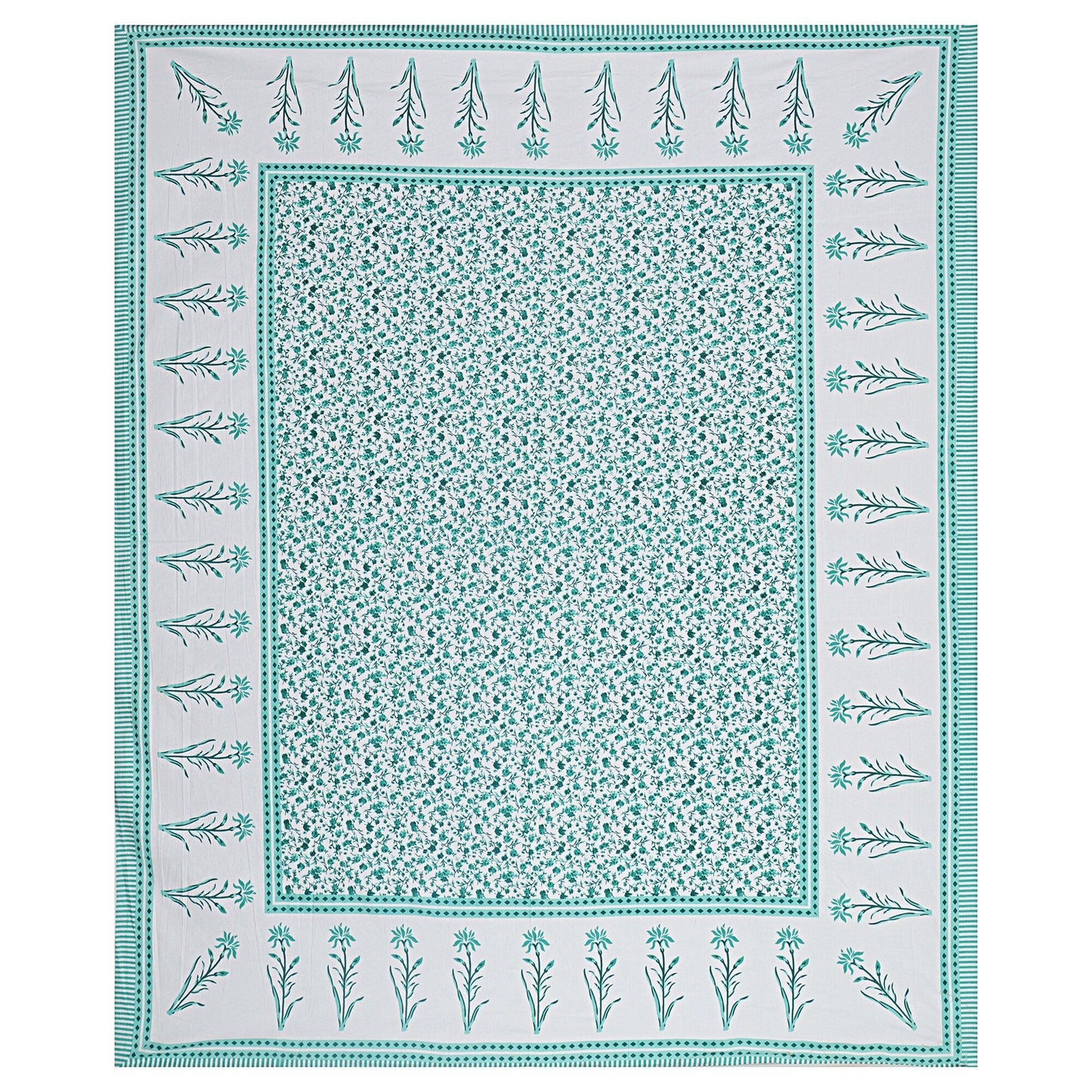 Rudra Bazaar Sea Green 210 TC Cotton Double King Bedsheet With 2 Pillow Covers