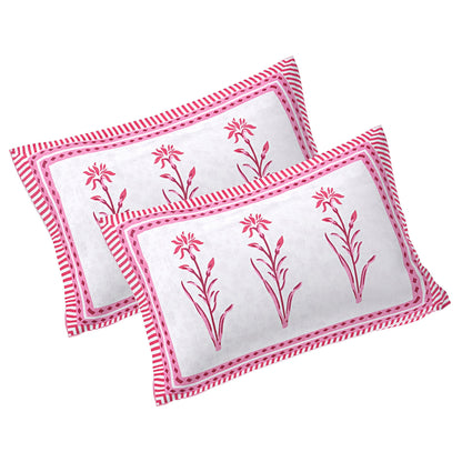Rudra Bazaar Pink 210 TC Cotton Double King Bedsheet With 2 Pillow Covers