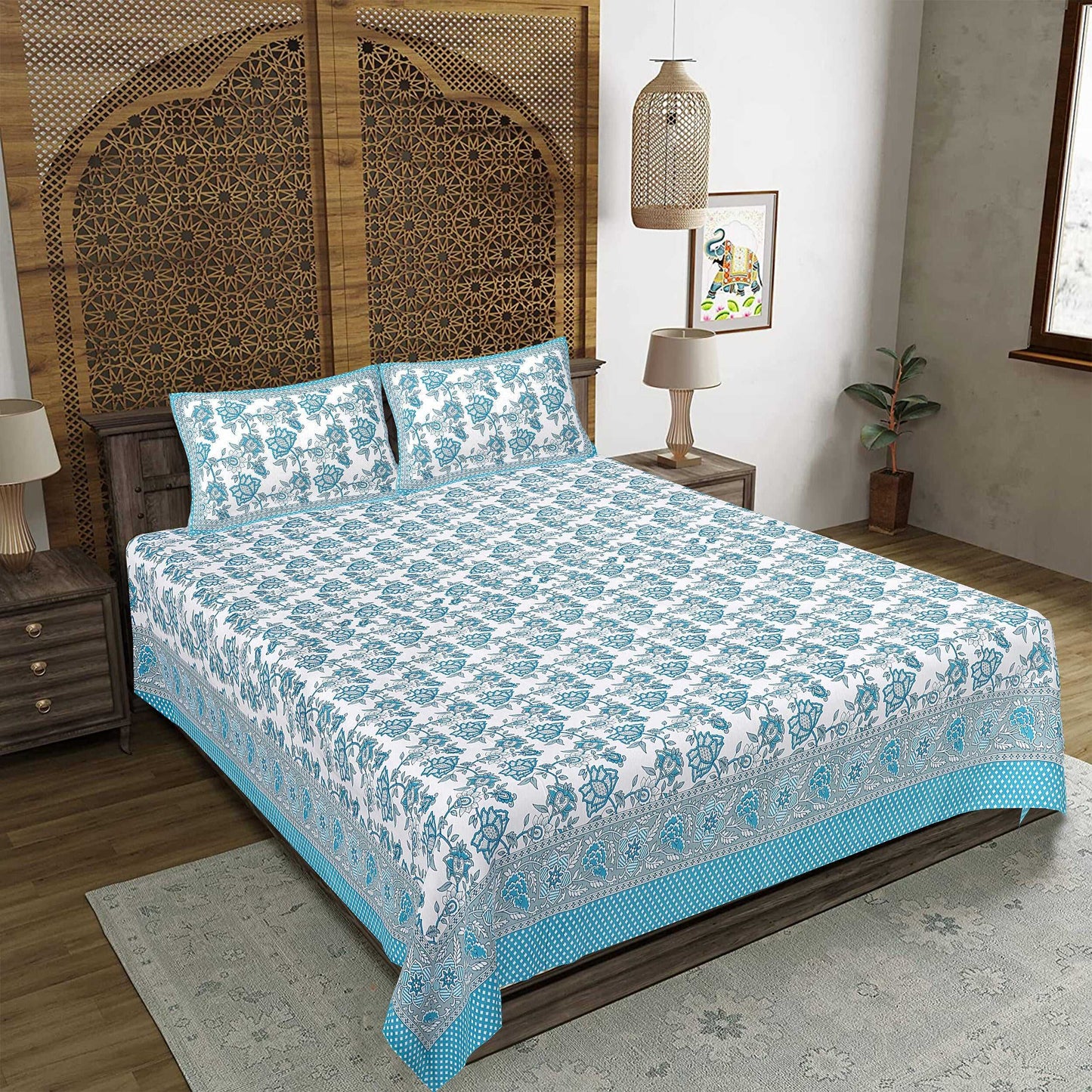 Rudra Bazaar Pink 210 TC Cotton Double King Bedsheet With 2 Pillow Covers