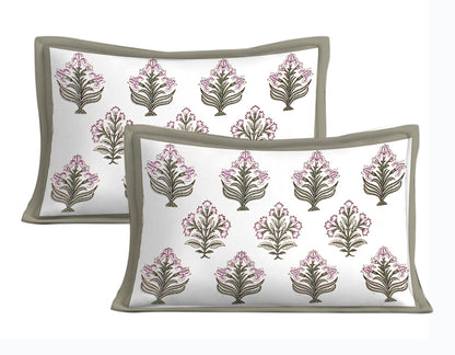 Rudra Bazaar Grey 210 TC Cotton Double King Bedsheet With 2 Pillow Covers