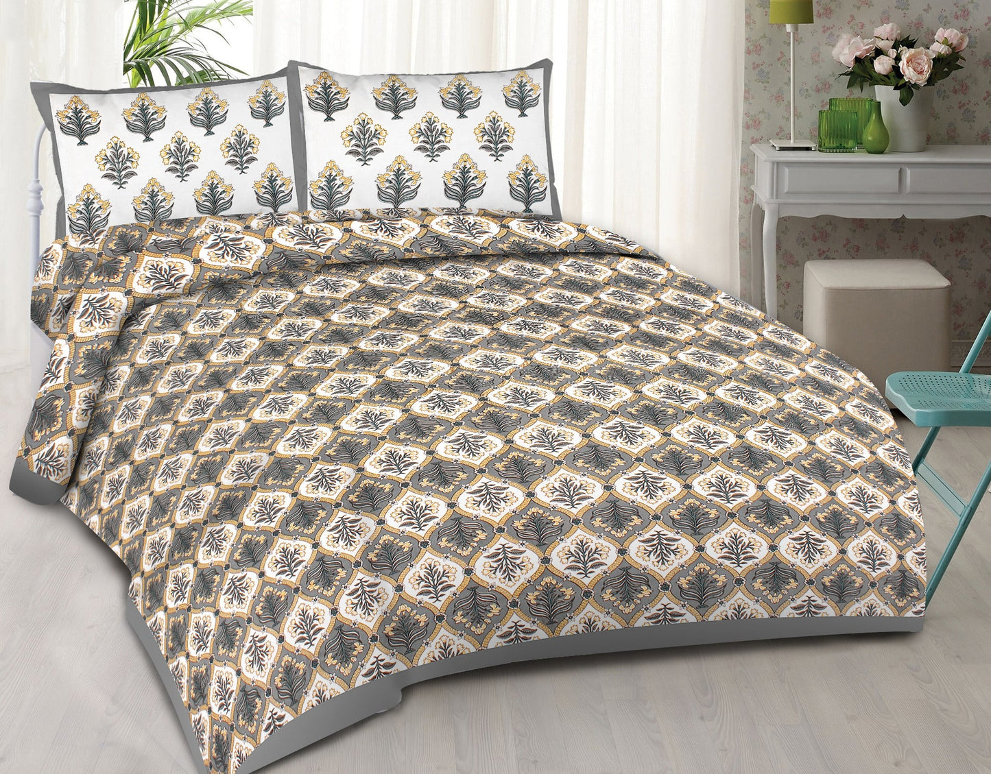 Rudra Bazaar Multi 210 TC Cotton Double King Bedsheet With 2 Pillow Covers