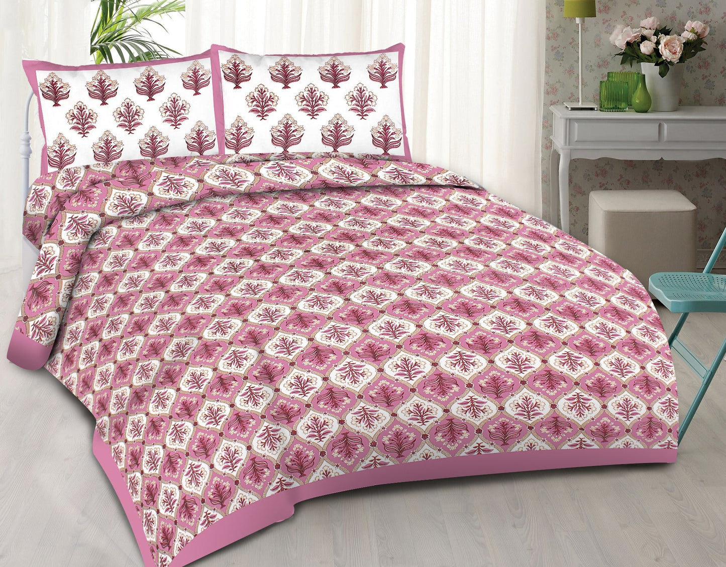 Rudra Bazaar Purple 210 TC Cotton Double King Bedsheet With 2 Pillow Covers