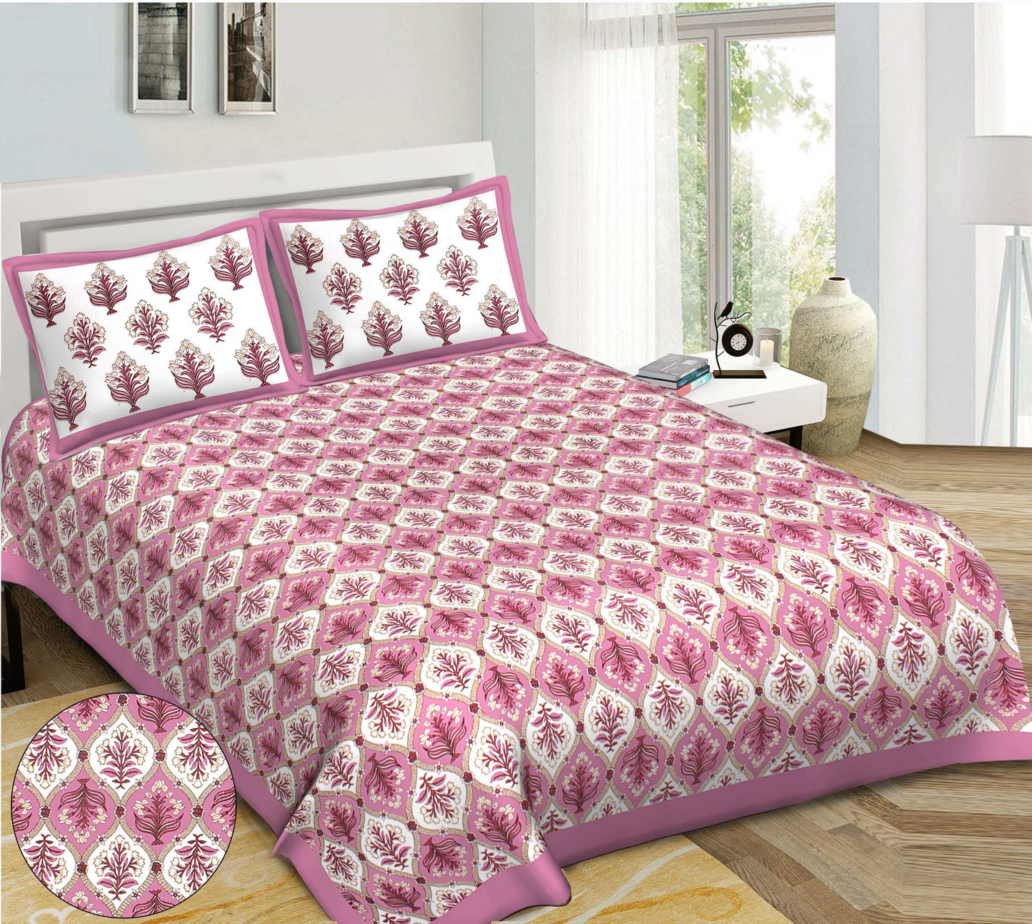 Rudra Bazaar Purple 210 TC Cotton Double King Bedsheet With 2 Pillow Covers