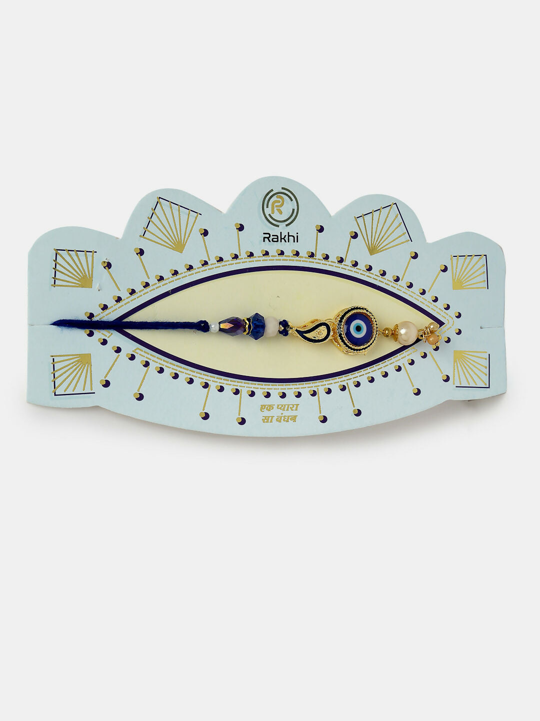 NVR Women & Men Set of 2 Blue Evil Eye Beaded Bhaiya Bhabhi Rakhi With Roli Chawal