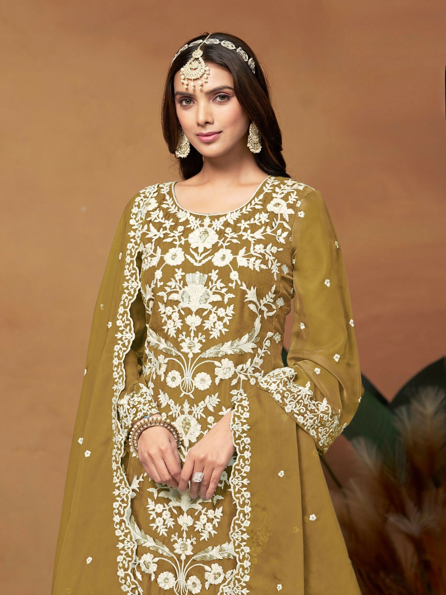 Anaita Mehendi Embroidered Soft Organza Salwar Suit