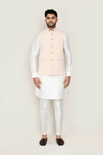 Joban Fashion White Colored Art Silk Fabric Kurta, Jacket With Straight Fit Pant