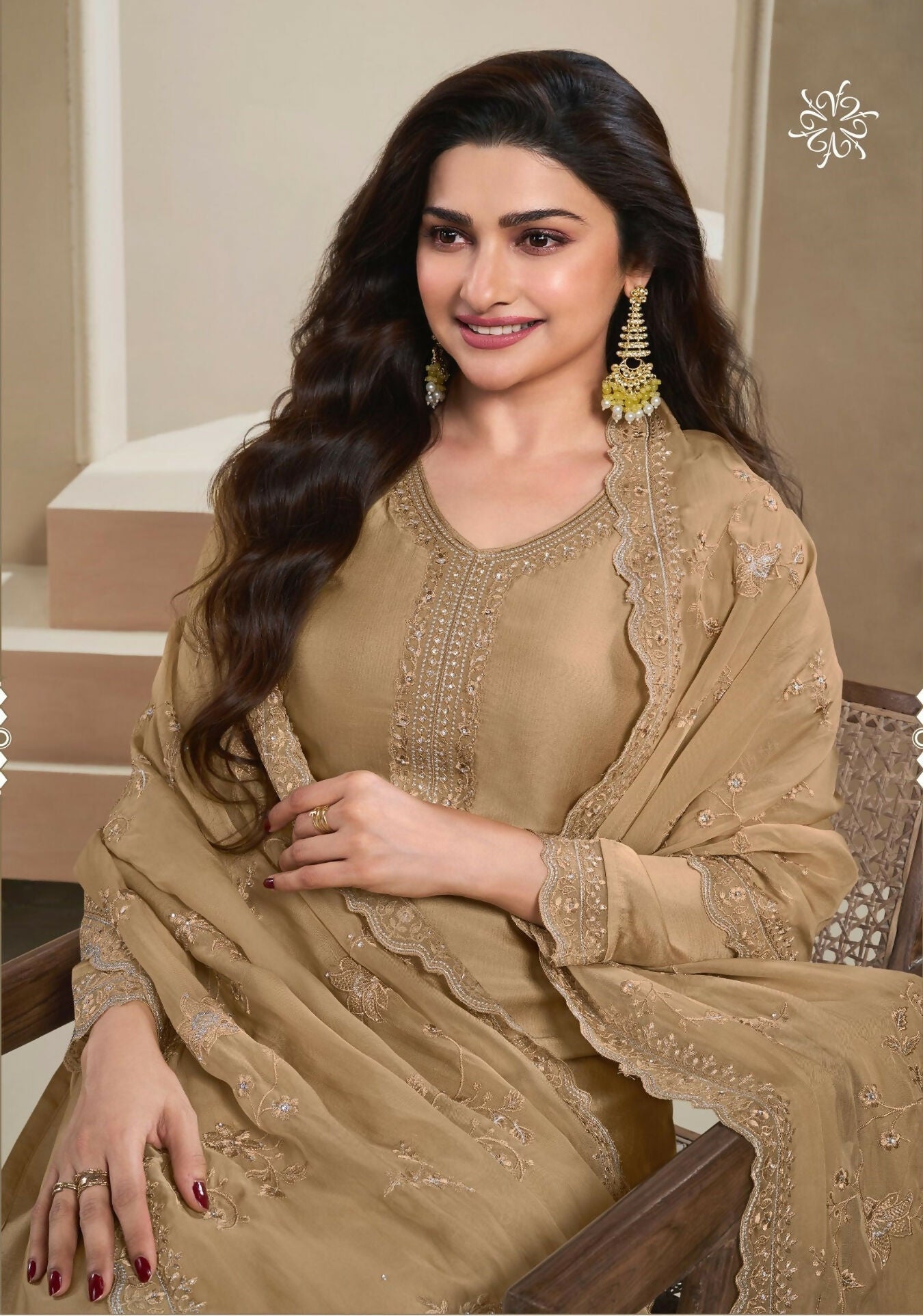 Anaita Brown Heavy Natural Crepe Stitched Suit with Embroidery & Zarkhan Work
