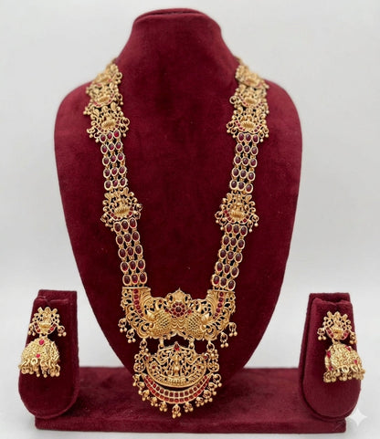 Jewel City Stunning Gold-Plated Temple Jewelry Set | Traditional Haram & Jhumkas | Bridal & Festival Wear
