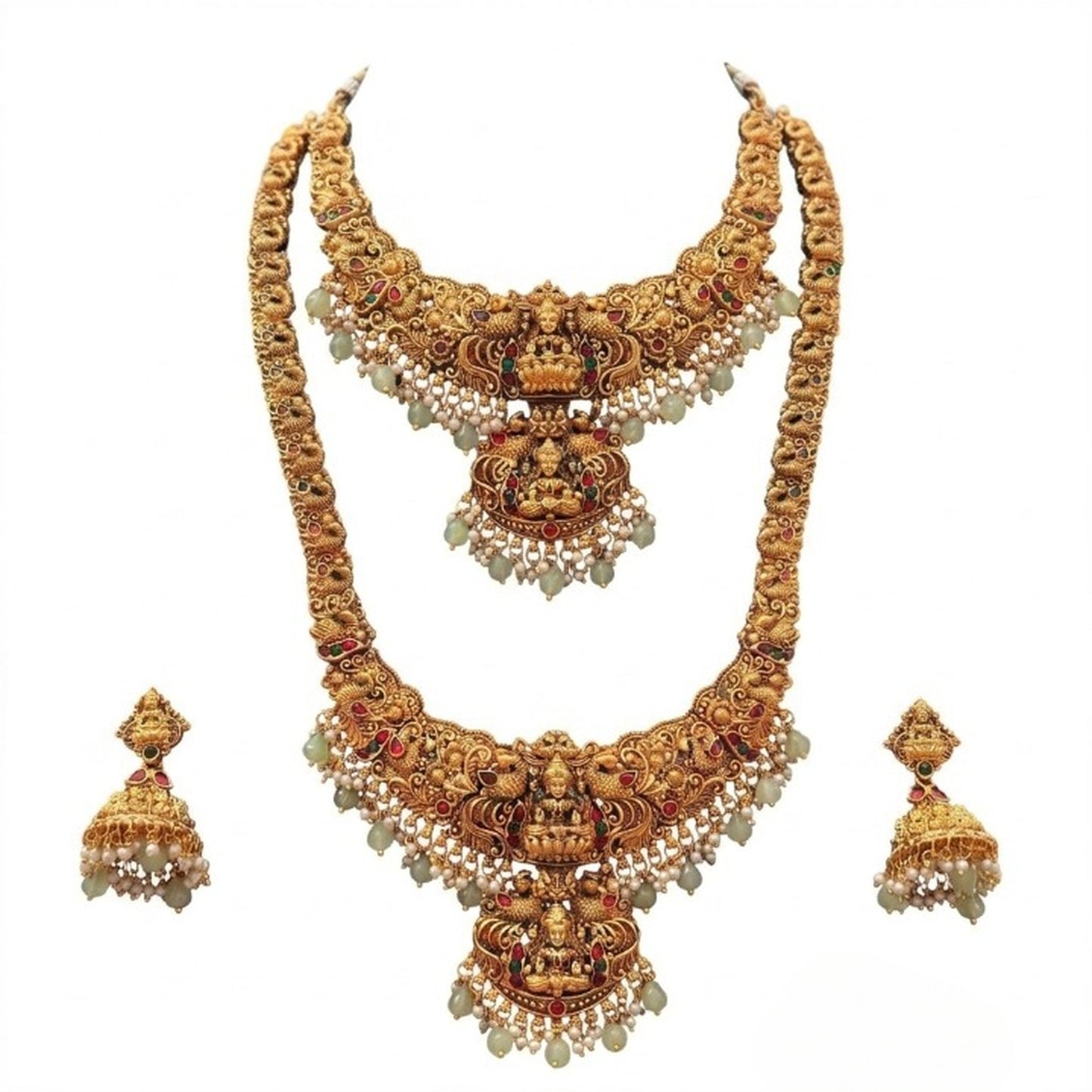 Jewel City Antique Gold-Plated Traditional Indian Temple Haram & Choker Set with Jhumka Earrings - Statement Bridal Jewelry
