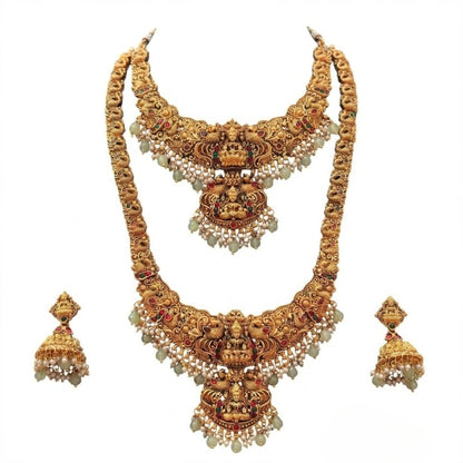 Jewel City Antique Gold-Plated Traditional Indian Temple Haram & Choker Set with Jhumka Earrings - Statement Bridal Jewelry
