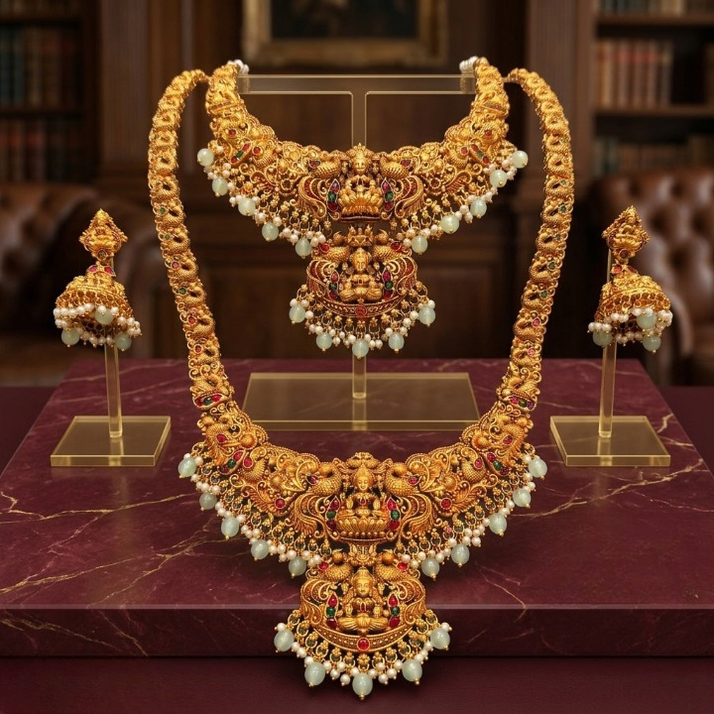 Jewel City Antique Gold-Plated Traditional Indian Temple Haram & Choker Set with Jhumka Earrings - Statement Bridal Jewelry