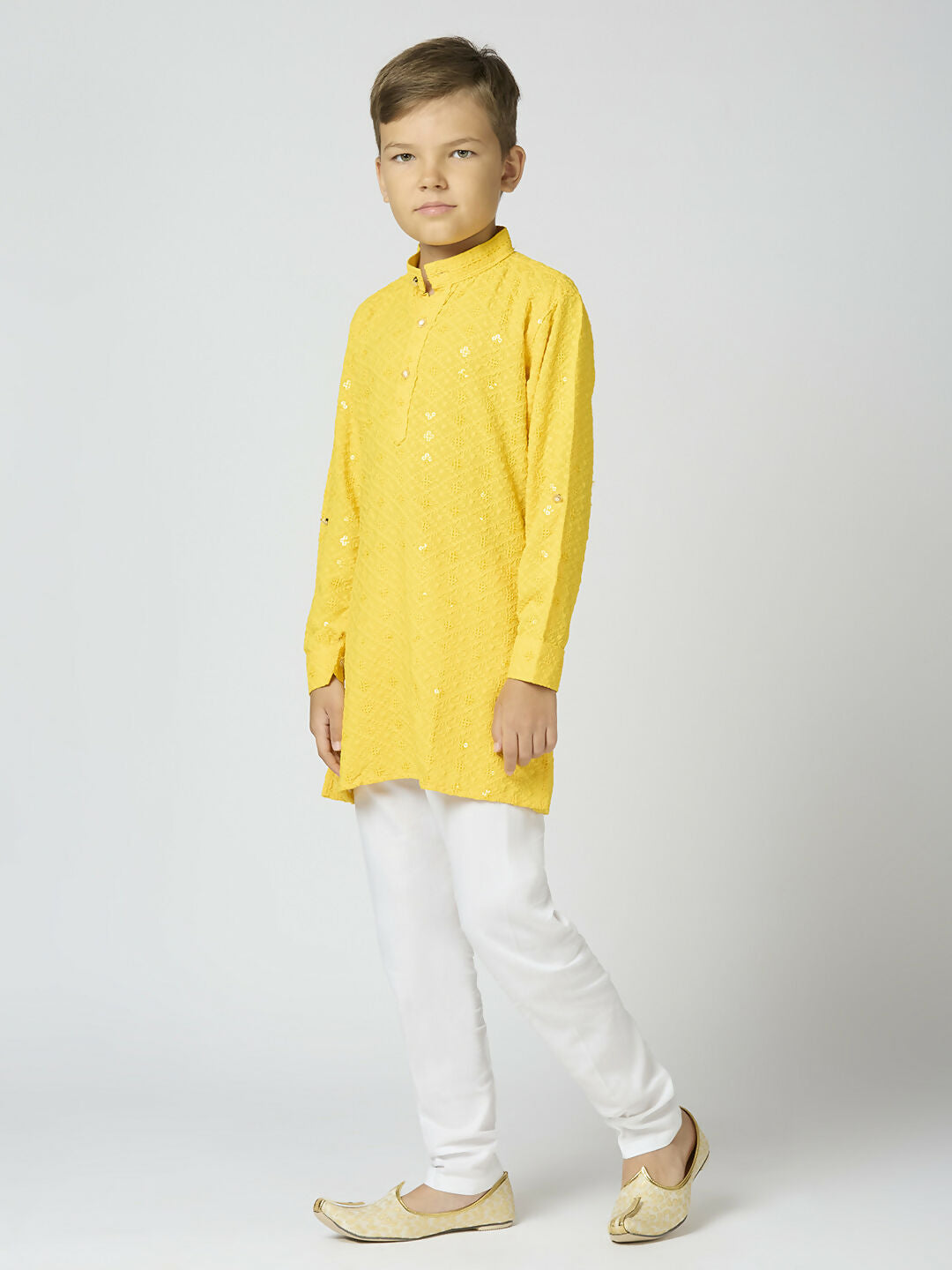 Joban Fashion Kids Island Full Sleeves Cotton Kurta and Pyjama Set with Sequin work - Yellow