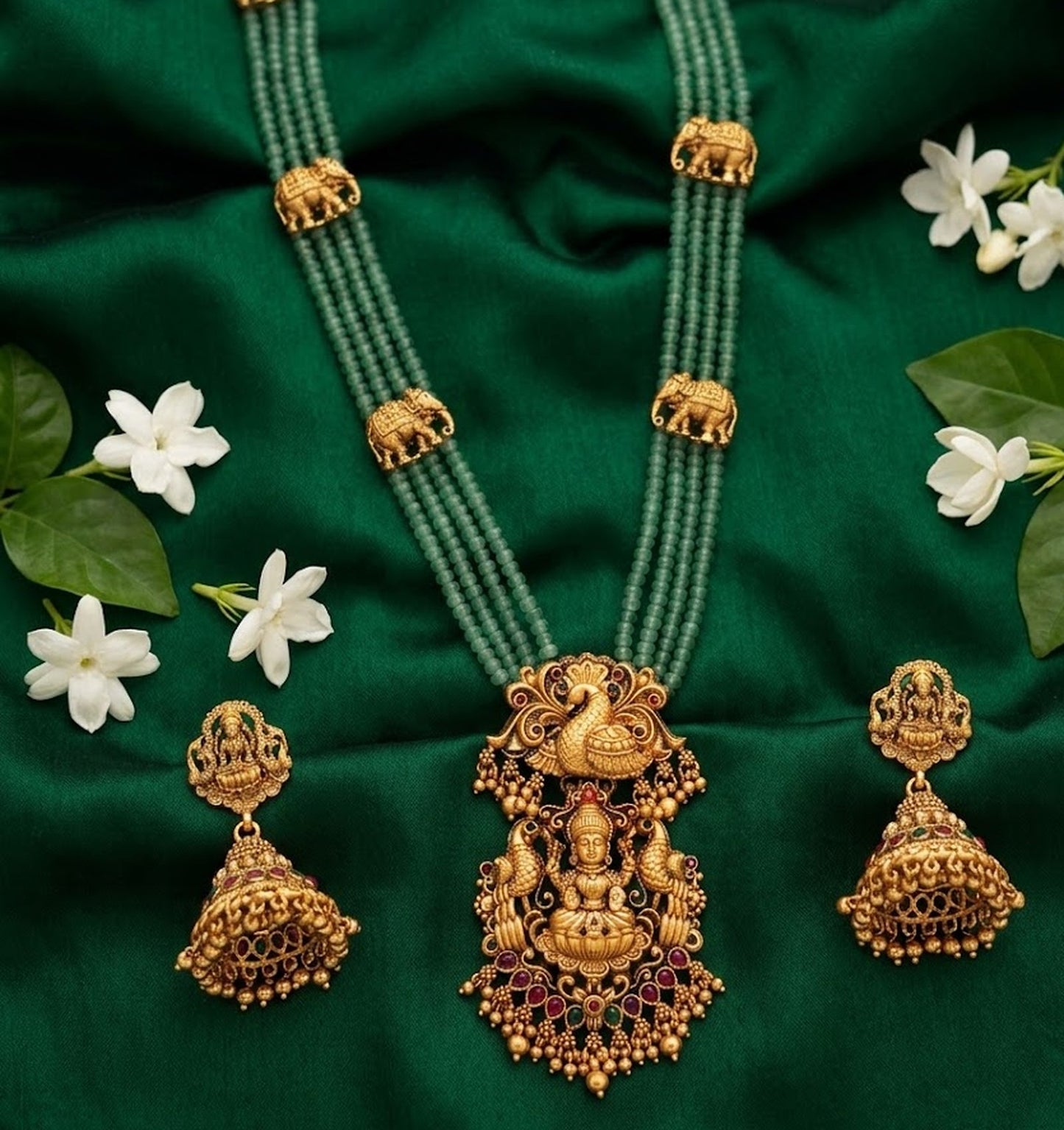 Jewel City Traditional Handcrafted Gold-Plated Long Haram Necklace Set with Pearls & Lakshmi Pendant | Ethnic Bridal Jewelry