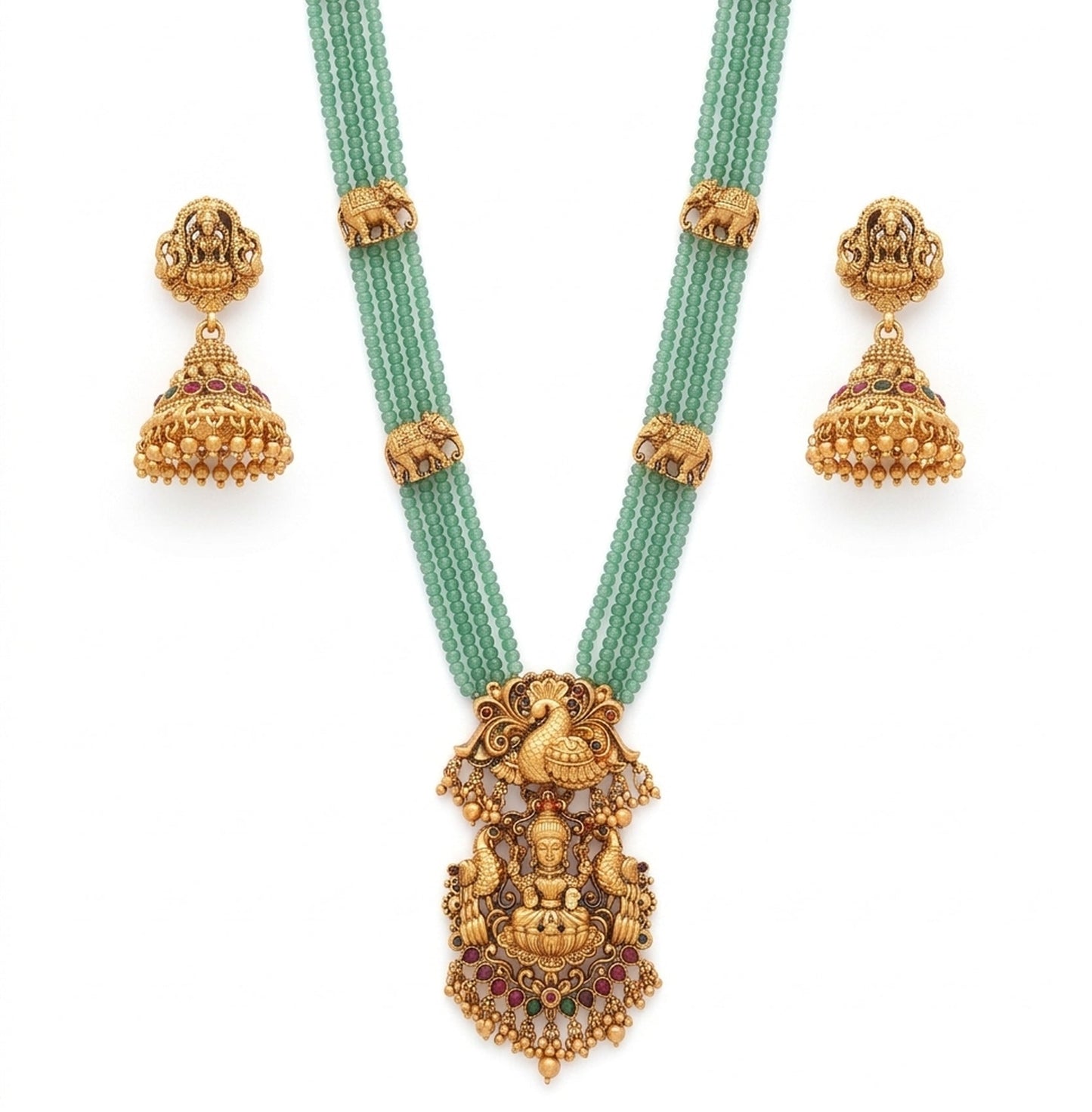 Jewel City Traditional Handcrafted Gold-Plated Long Haram Necklace Set with Pearls & Lakshmi Pendant | Ethnic Bridal Jewelry