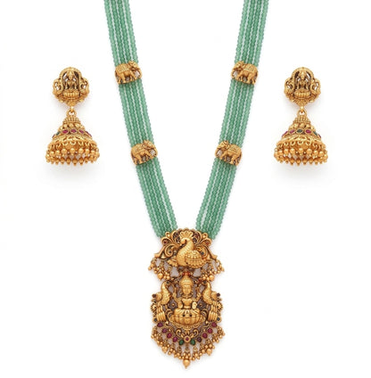 Jewel City Traditional Handcrafted Gold-Plated Long Haram Necklace Set with Pearls & Lakshmi Pendant | Ethnic Bridal Jewelry