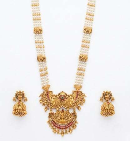 Jewel City Antique Temple Jewelry Gold-Plated Necklace Set with Lakshmi Pendant & Earrings Traditional South Indian Bridal Jewelry