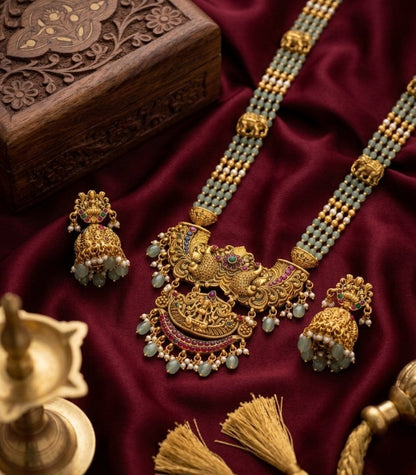 Jewel City Antique Temple Jewelry Gold-Plated Necklace Set with Lakshmi Pendant & Earrings Traditional South Indian Bridal Jewelry