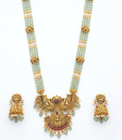Jewel City Antique Temple Jewelry Gold-Plated Necklace Set with Lakshmi Pendant & Earrings Traditional South Indian Bridal Jewelry