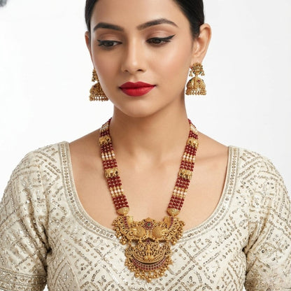 Jewel City Antique Temple Jewelry Gold-Plated Necklace Set with Lakshmi Pendant & Earrings Traditional South Indian Bridal Jewelry