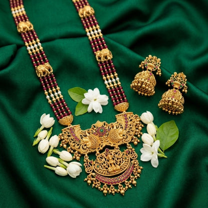 Jewel City Antique Temple Jewelry Gold-Plated Necklace Set with Lakshmi Pendant & Earrings Traditional South Indian Bridal Jewelry