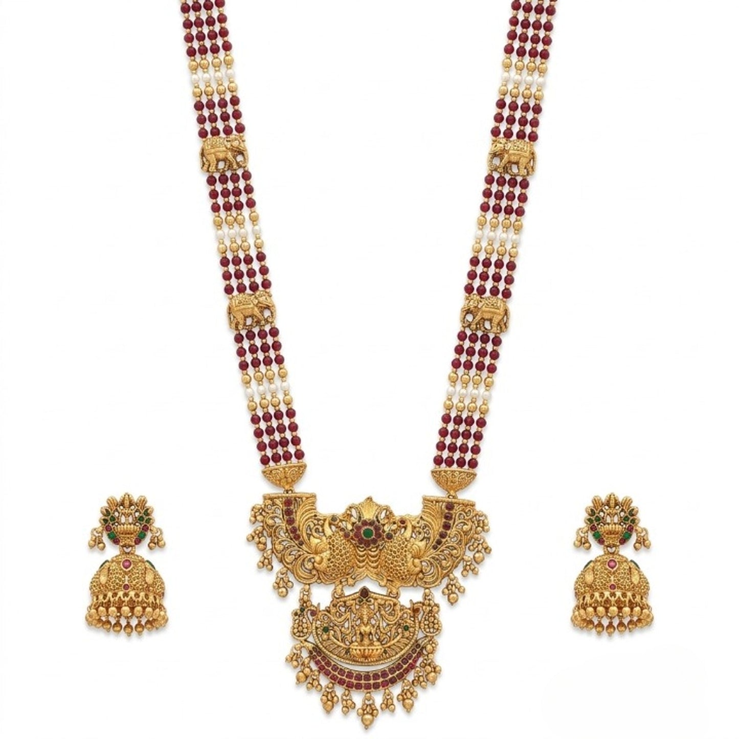 Jewel City Antique Temple Jewelry Gold-Plated Necklace Set with Lakshmi Pendant & Earrings Traditional South Indian Bridal Jewelry