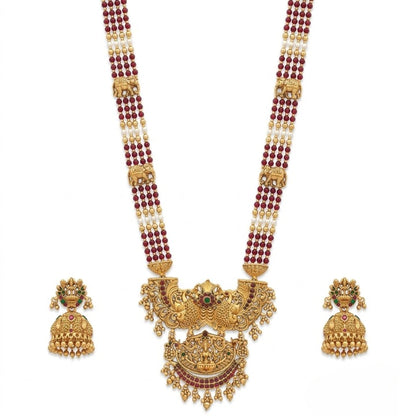 Jewel City Antique Temple Jewelry Gold-Plated Necklace Set with Lakshmi Pendant & Earrings Traditional South Indian Bridal Jewelry