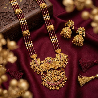 Jewel City Antique Temple Jewelry Gold-Plated Necklace Set with Lakshmi Pendant & Earrings Traditional South Indian Bridal Jewelry