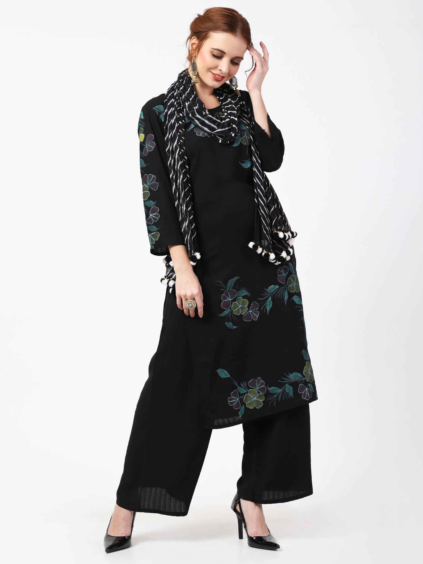 Cheera Kurta Palazzo With Leheria Dupatta Set (CH114KPD)