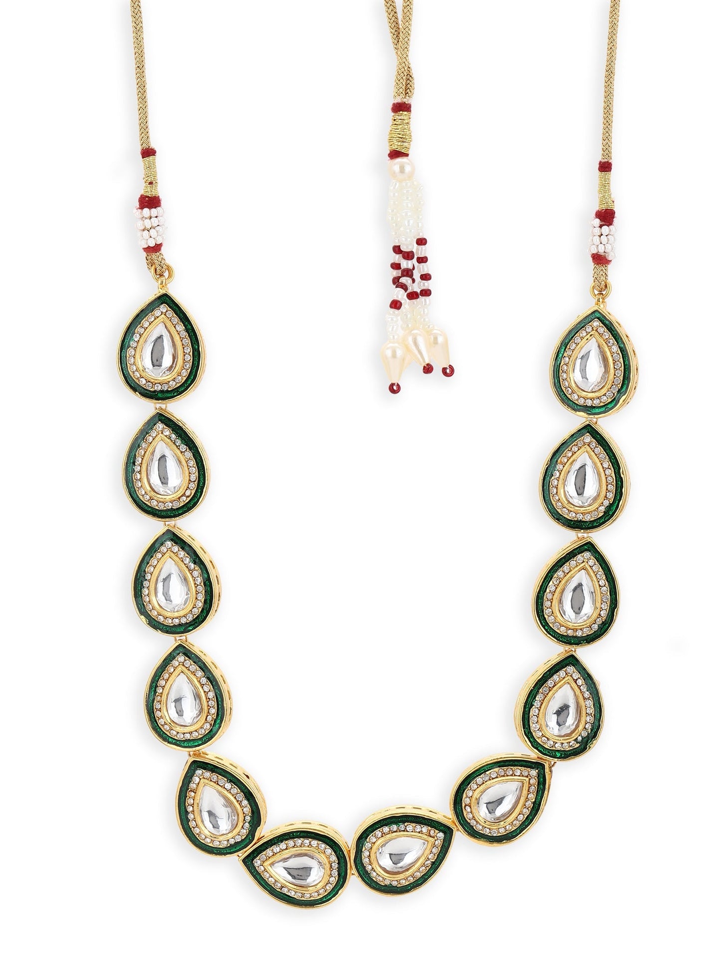 Green White Brass Gold-Polished Necklace - Ruby Raang