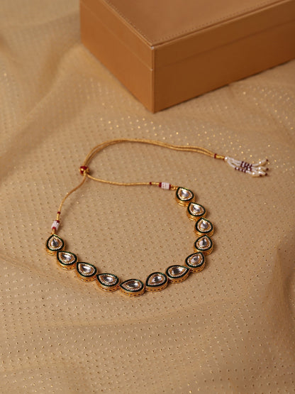 Green White Brass Gold-Polished Necklace - Ruby Raang